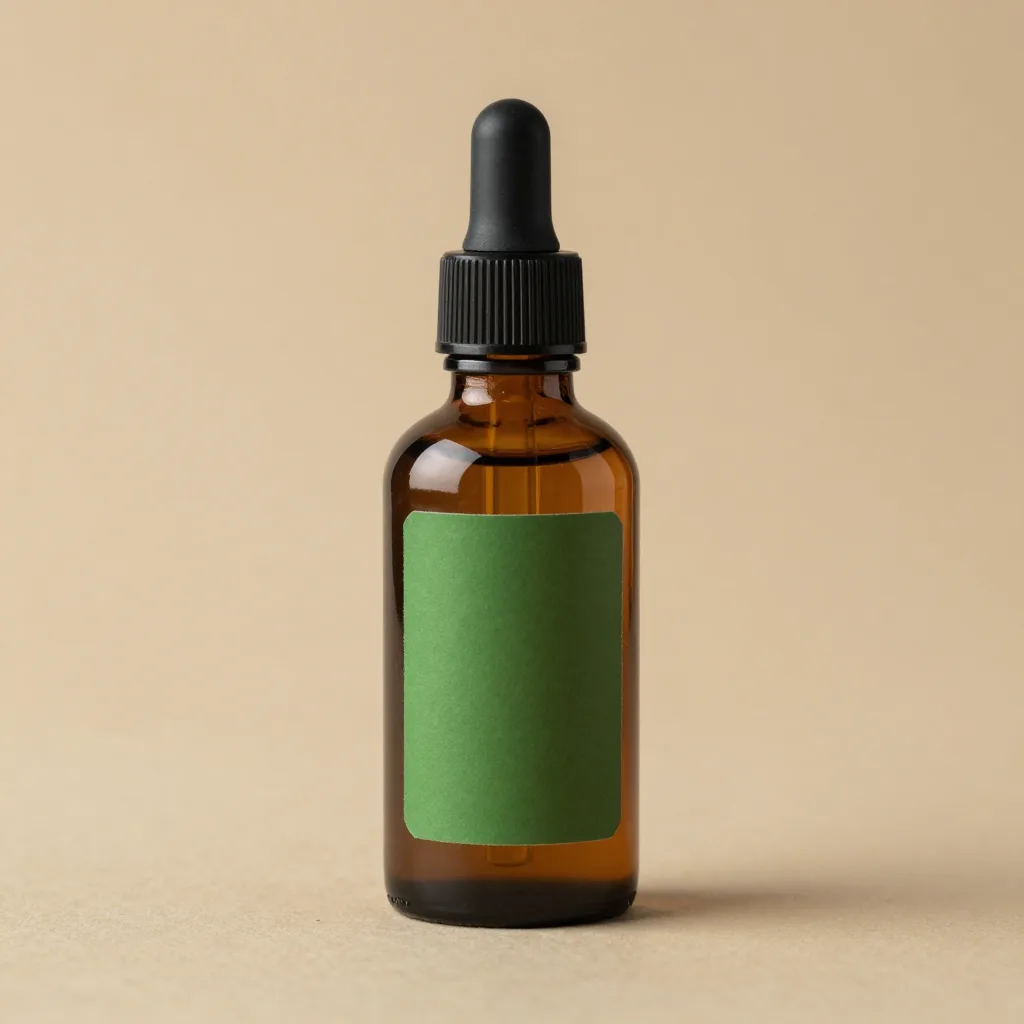An amber bottle of thick green tamanu oil