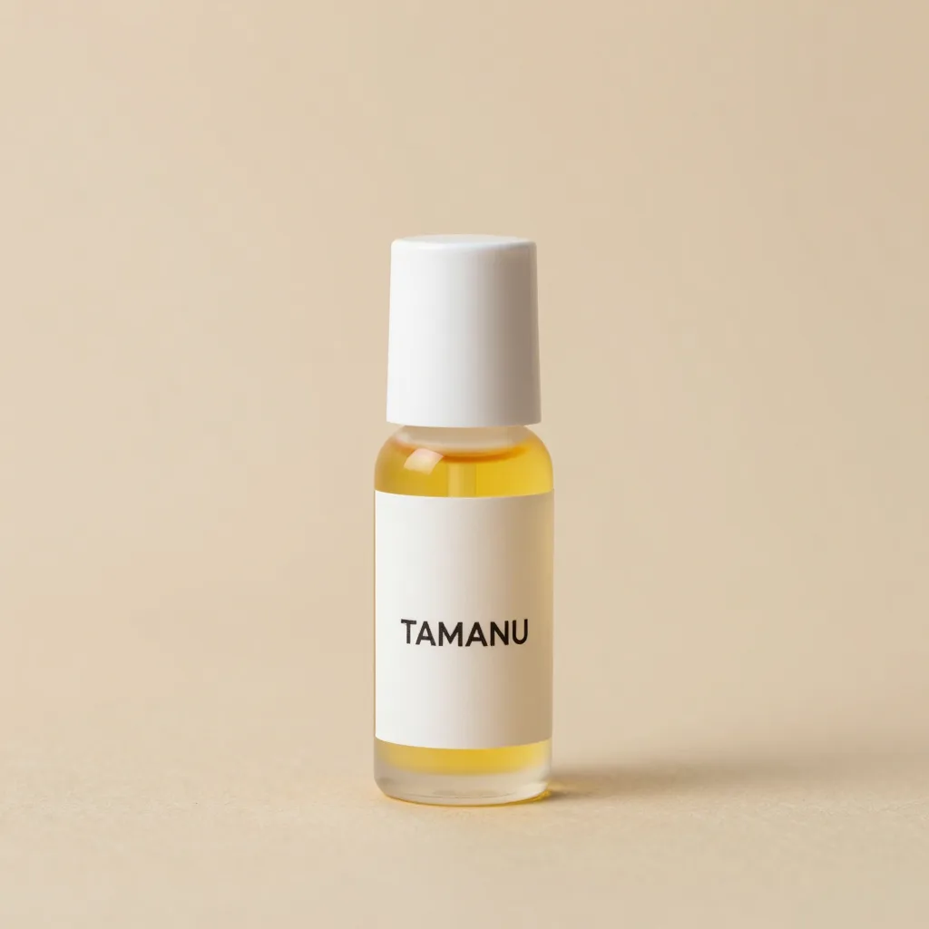 A small roll-on bottle of tamanu oil